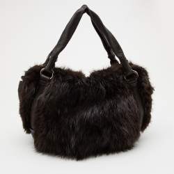 Pre Owned Celine Dark Brown Mink Fur and Leather Satchel