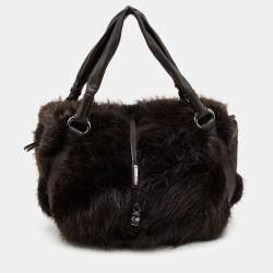 Pre Owned Celine Dark Brown Mink Fur and Leather Satchel