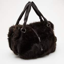Pre Owned Celine Dark Brown Mink Fur and Leather Satchel