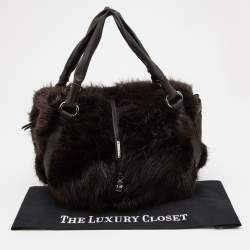 Pre Owned Celine Dark Brown Mink Fur and Leather Satchel