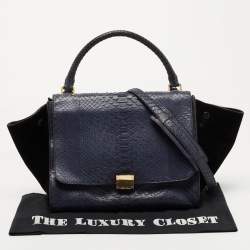 Celine Blue/Black Python and Suede Medium Trapeze Tote