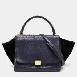 Celine Blue/Black Python and Suede Medium Trapeze Tote