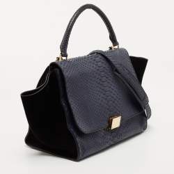 Celine Blue/Black Python and Suede Medium Trapeze Tote