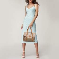 Pre Owned Celine Tan/Beige Macadam Coated Canvas and Leather Satchel