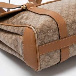 Pre Owned Celine Tan/Beige Macadam Coated Canvas and Leather Satchel