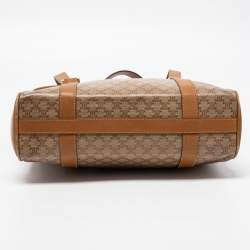 Pre Owned Celine Tan/Beige Macadam Coated Canvas and Leather Satchel