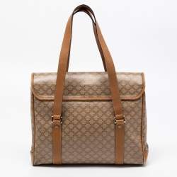 Pre Owned Celine Tan/Beige Macadam Coated Canvas and Leather Satchel