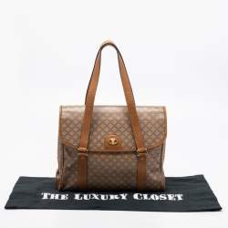 Pre Owned Celine Tan/Beige Macadam Coated Canvas and Leather Satchel