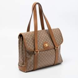 Pre Owned Celine Tan/Beige Macadam Coated Canvas and Leather Satchel