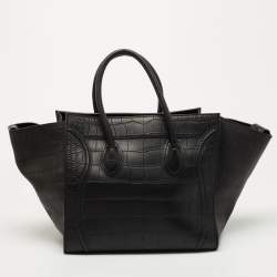Pre Owned Celine Black Croc Embossed Leather Medium Phantom Luggage Tote