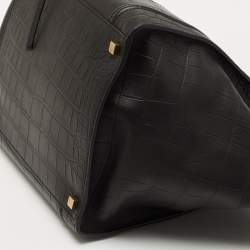 Pre Owned Celine Black Croc Embossed Leather Medium Phantom Luggage Tote
