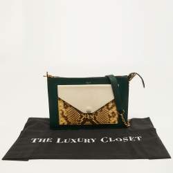 Celine Tri Color Leather and Python Medium Pocket Chain Clutch