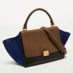 Pre Owned Celine Tri Color Leather and Nubuck Small Trapeze Top Handle Bag