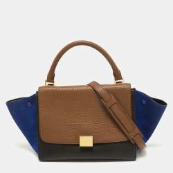 Pre Owned Celine Tri Color Leather and Nubuck Small Trapeze Top Handle Bag