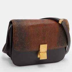 مملوكة مسبقًا Celine Dark Brown Lizard and Leather Medium Classic Box Bag