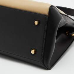 Pre Owned Celine Black/Beige Leather Medium Edge Top Handle Bag