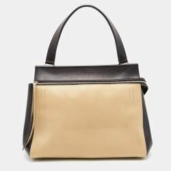 Pre Owned Celine Black/Beige Leather Medium Edge Top Handle Bag