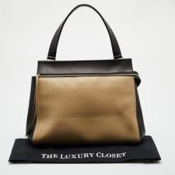 Pre Owned Celine Black/Beige Leather Medium Edge Top Handle Bag