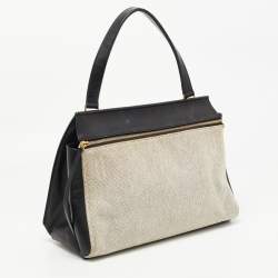Pre Owned Céline Black/Off White Canvas and Leather Small Edge Bag
