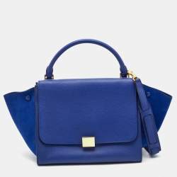 Pre Owned Celine Blue Leather and Suede Medium Trapeze Top Handle Bag