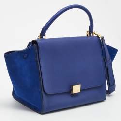 مملوكة مسبقًا Celine Blue Leather and Suede Medium Trapeze Top Handle Bag