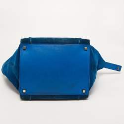 Pre Owned Celine Blue Leather and Suede Medium Phantom Luggage Tote