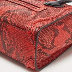 Pre Owned Celine Red/Black Python and Leather Nano  Luggage Tote