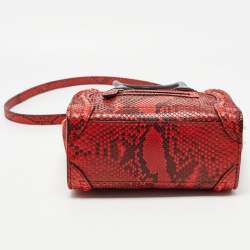 Pre Owned Celine Red/Black Python and Leather Nano  Luggage Tote