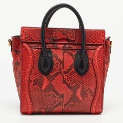 Pre Owned Celine Red/Black Python and Leather Nano  Luggage Tote