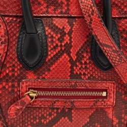 Pre Owned Celine Red/Black Python and Leather Nano  Luggage Tote