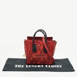 Pre Owned Celine Red/Black Python and Leather Nano  Luggage Tote