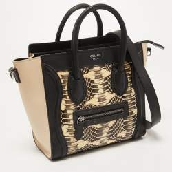 Pre Owned Celine Tri Color Watersnake and Leather Nano Luggage Tote