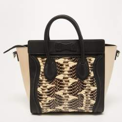 Pre Owned Celine Tri Color Watersnake and Leather Nano Luggage Tote