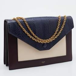 Pre Owned Celine Multicolor Leather and Watersnake Leather Pocket Envelope Shoulder Bag