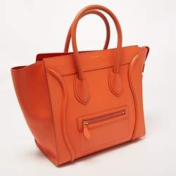 Pre Owned Celine Orange Leather Mini Luggage Tote