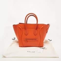 Pre Owned Celine Orange Leather Mini Luggage Tote