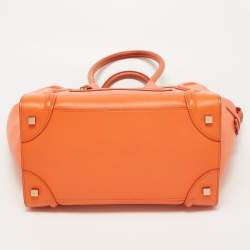 Pre Owned Celine Orange Leather Mini Luggage Tote