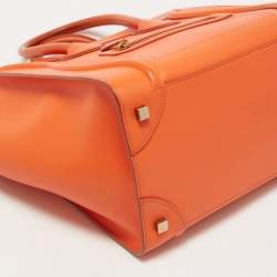 Pre Owned Celine Orange Leather Mini Luggage Tote