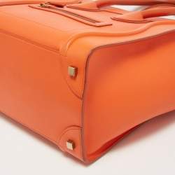 Pre Owned Celine Orange Leather Mini Luggage Tote