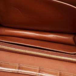 مملوكة مسبقًا Celine Brown Glossy Crocodile Medium Classic Box Shoulder Bag