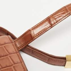 مملوكة مسبقًا Celine Brown Glossy Crocodile Medium Classic Box Shoulder Bag