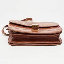 مملوكة مسبقًا Celine Brown Glossy Crocodile Medium Classic Box Shoulder Bag
