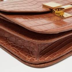 مملوكة مسبقًا Celine Brown Glossy Crocodile Medium Classic Box Shoulder Bag