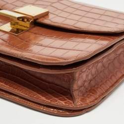 مملوكة مسبقًا Celine Brown Glossy Crocodile Medium Classic Box Shoulder Bag