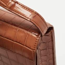 مملوكة مسبقًا Celine Brown Glossy Crocodile Medium Classic Box Shoulder Bag