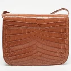 مملوكة مسبقًا Celine Brown Glossy Crocodile Medium Classic Box Shoulder Bag