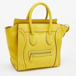Pre Owned Celine Yellow Leather Mini Luggage Tote