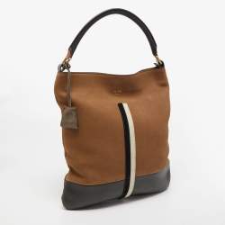 Celine Tricolor Leather and Suede Racer Stripe Hobo