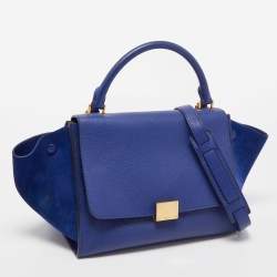 Celine Blue Leather and Suede Small Trapeze Top Handle Bag