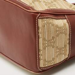 Pre Owned Celine Brown/Beige Macadam Raffia and Leather Boogie Tote